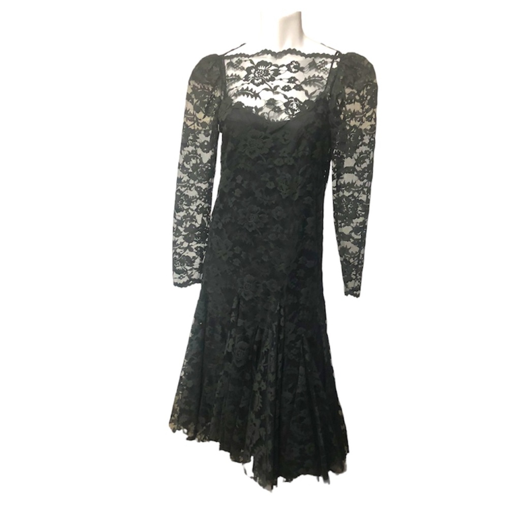 Vtg 80s Midi Cocktail Party Dress Cap Sleeves S/M